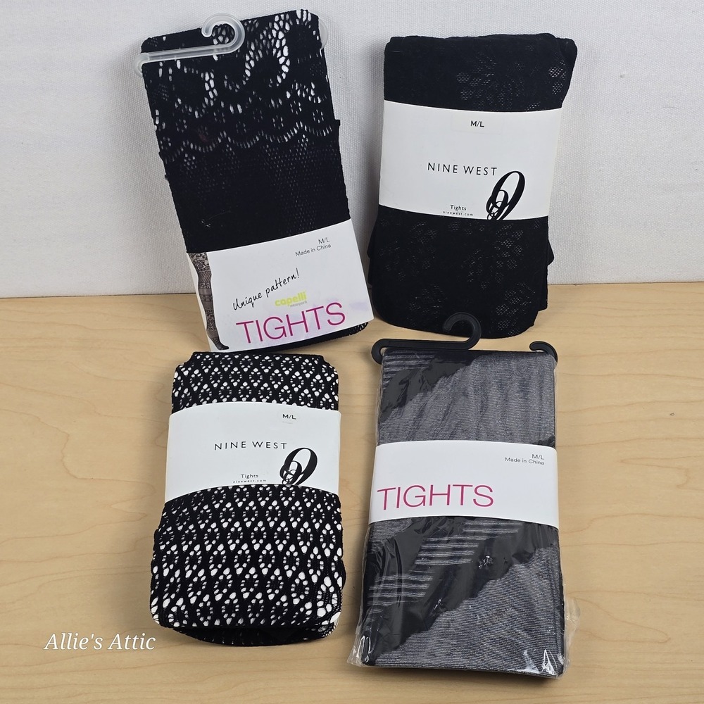 4 Womens Fishnet Tights Black Stockings Ladies M/L Costume Goth Punk New Lot